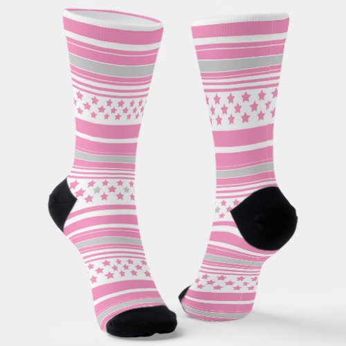 Striped pink pattern with stars socks