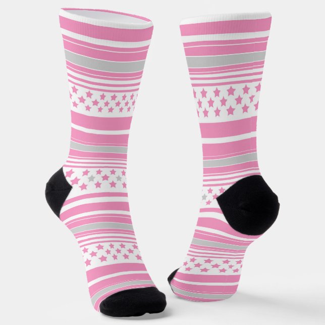Striped pink pattern with stars socks (Angled)