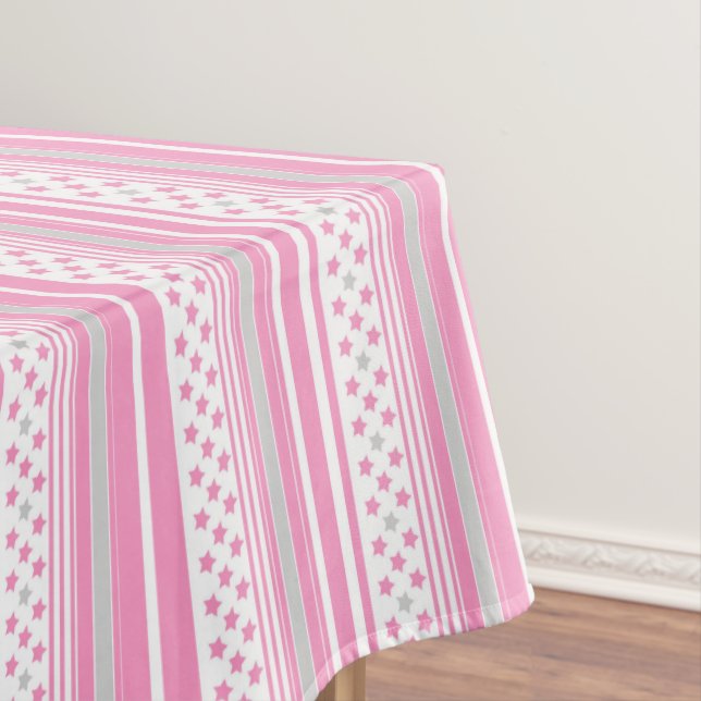 Striped pink pattern with stars tablecloth (In Situ)