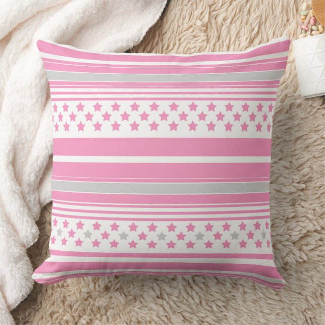 Striped pink pattern with stars throw pillow (Blanket)