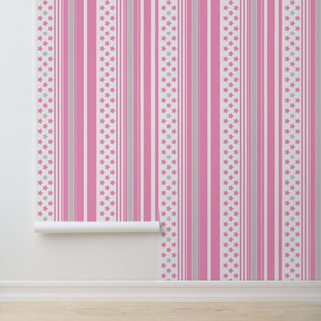 Striped pink pattern with stars wallpaper  (Application)