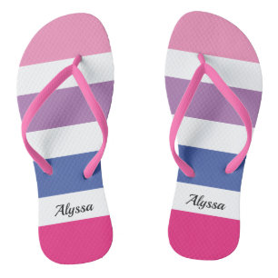 Striped Pink Purple Blue Personalized Flip Flops