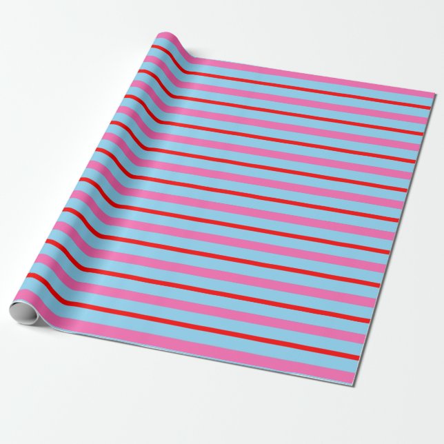 Striped Pink Red and Blue Wrapping Paper (Unrolled)