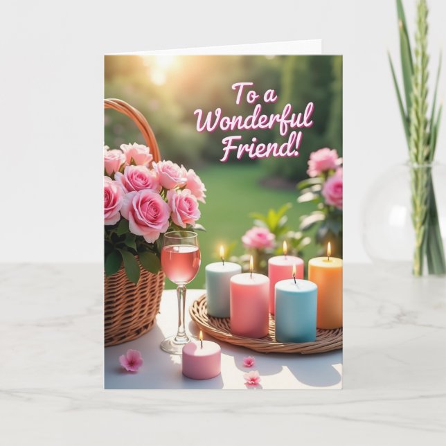 Striped Pink Rose Friend Card (Front)