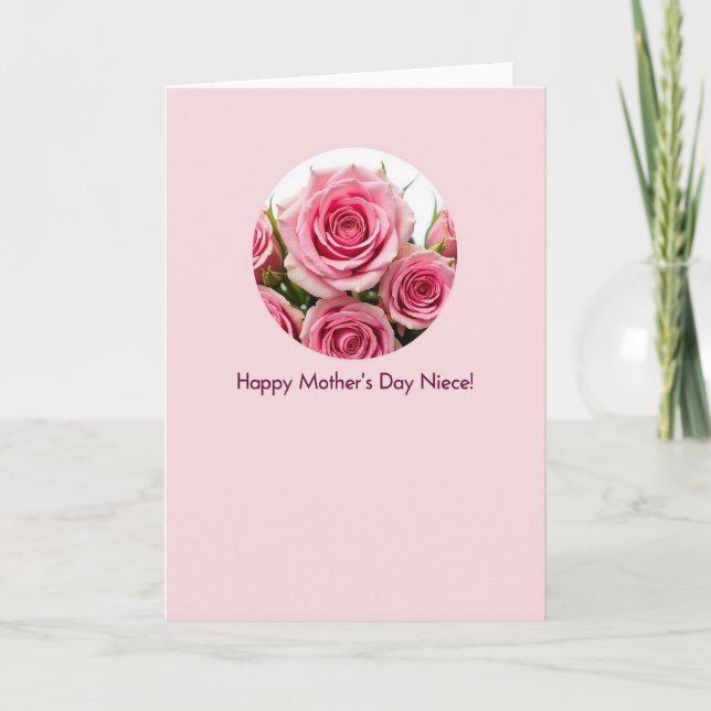 Striped Pink Rose Mothers Day Card (Front)