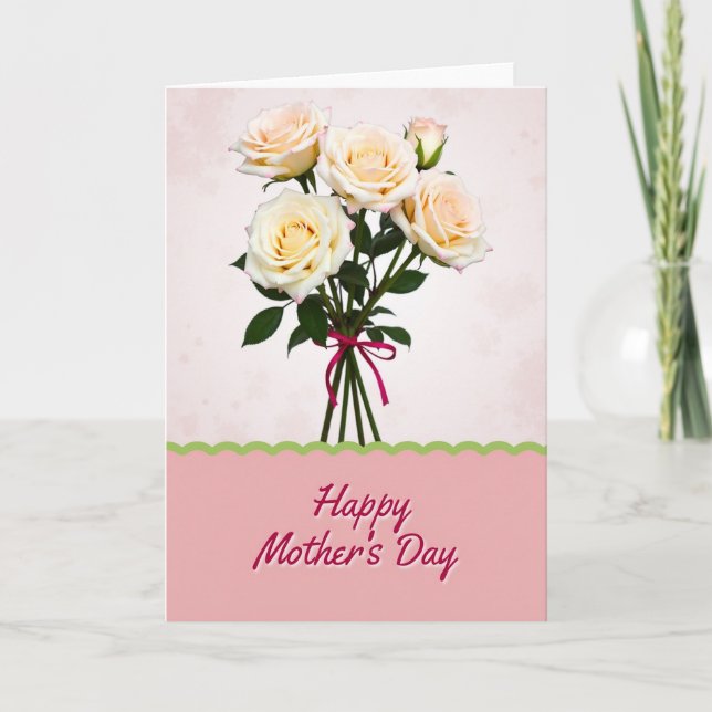 Striped Pink Roses Bouquet Card (Front)