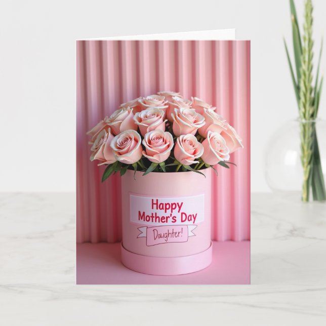 Striped Pink Roses Happy Day Card (Front)
