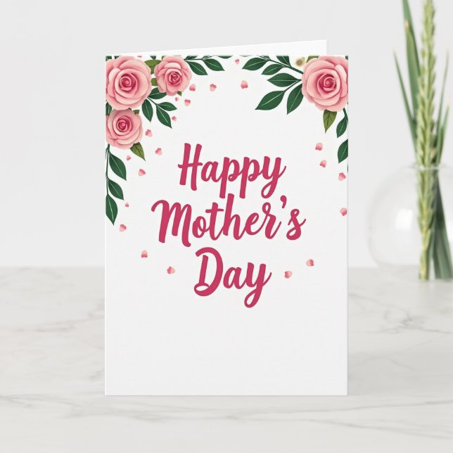 Striped Pink Roses Mothers Day Card (Front)