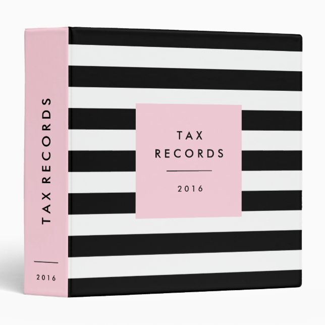 Striped Pink Tax Records Binder (Front/Spine)