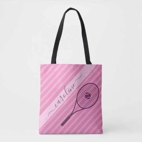 Striped Pink Tennis Racket Ball Pretty Girly Cute  Tote Bag