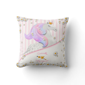 Striped Pink Unicorn Princess Nursery Throw Pillow