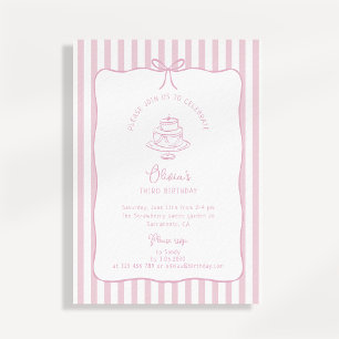 Striped Pink, Whimsical Bow, birthday Invitation