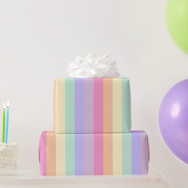 Striped Pink Yellow Blue Purple Pastel Colors Wrapping Paper (Party Gifts)