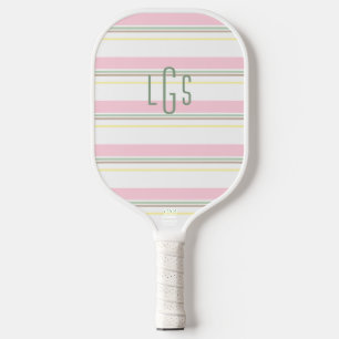 Striped Pink Yellow Green White Lt Brown Monogram Pickleball Paddle