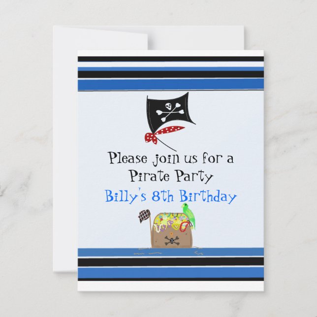 Striped Pirate Birthday Party Invitation (Front)