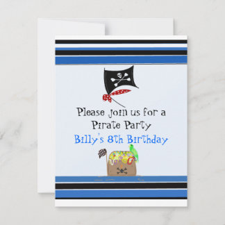 Striped Pirate Birthday Party Invitation