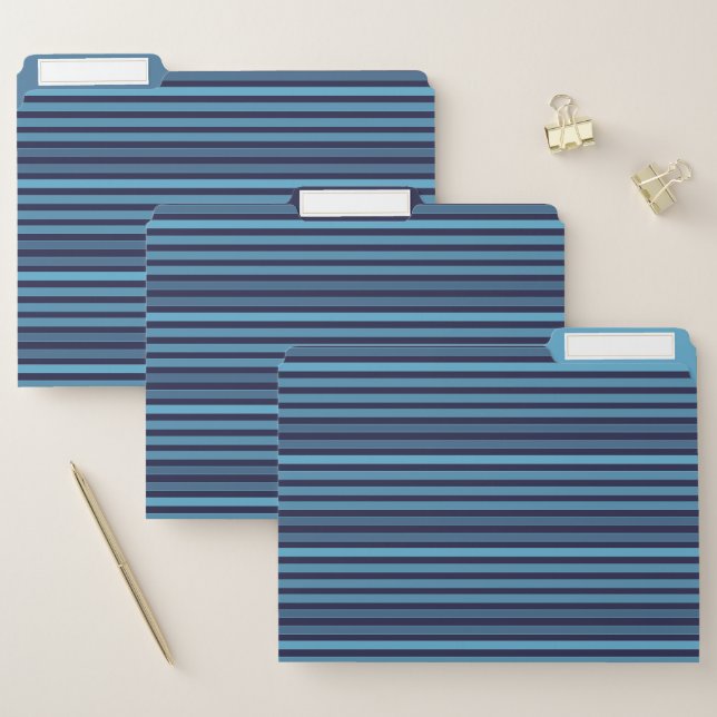Striped plain pattern retro blue file folder (Set)