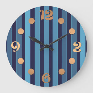 Striped plain pattern retro blue large clock