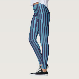 Striped plain pattern retro blue leggings