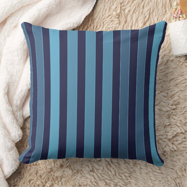Striped plain pattern retro blue throw pillow (Blanket)