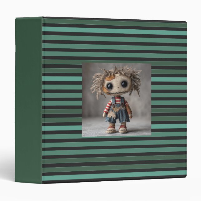 Striped plain pattern retro green 3 ring binder (Front/Spine)