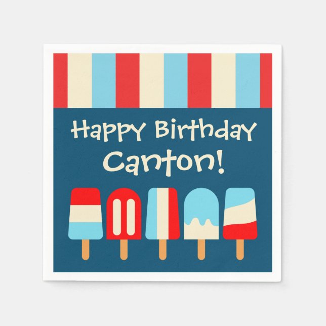 Striped Popsicle Personalized Party Napkins (Front)