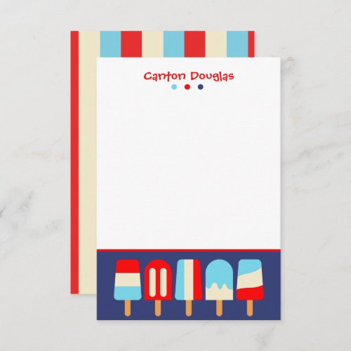 Striped Popsicles Personalized Flat Note Card