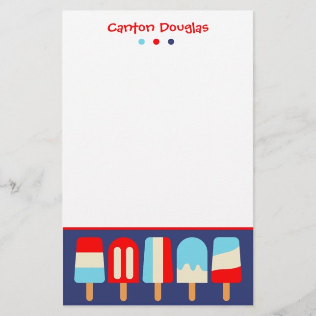 Striped Popsicles Personalized Stationery (Front)