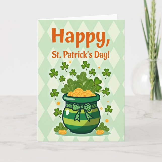 Striped Pot Of Gold Coins Card (Front)