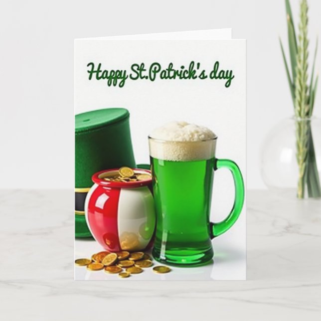 Striped Pot Of Gold St Patricks Card (Front)