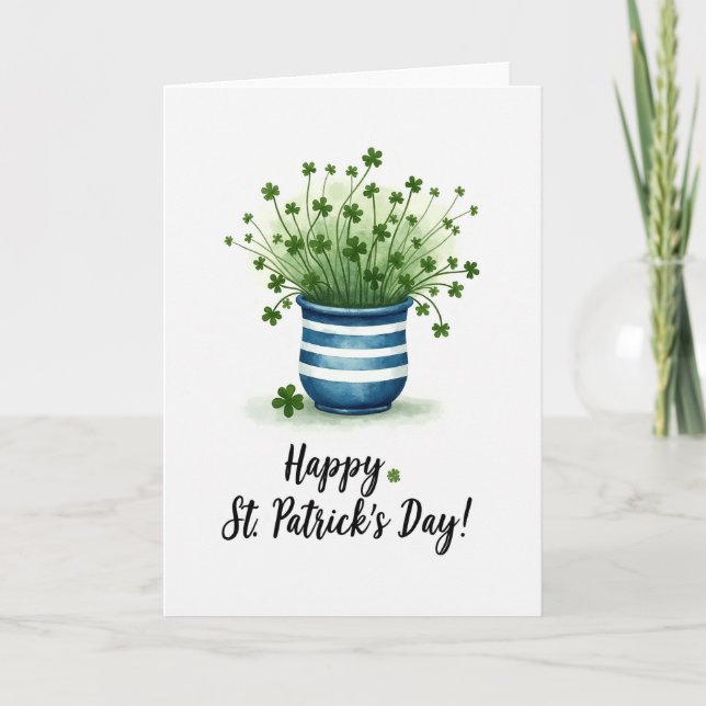 Striped Pot Shamrocks St Patricks Card (Front)