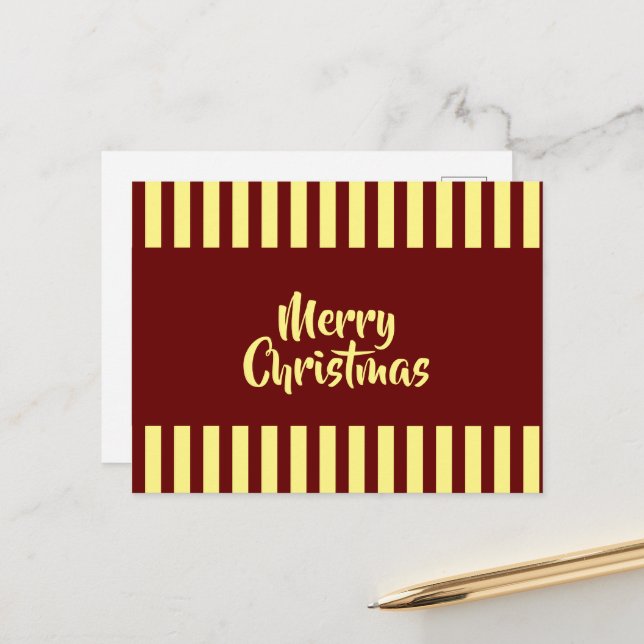 Striped print Merry Christmas yellow text Postcard (Front/Back In Situ)