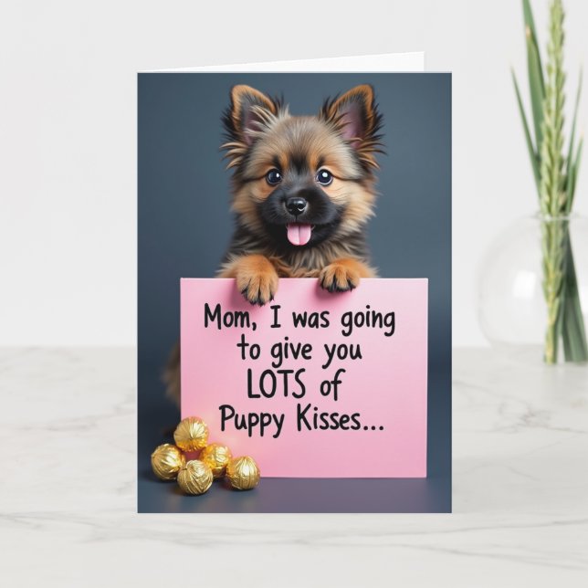 Striped Puppy Kisses Mom Card (Front)