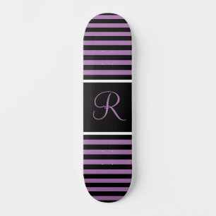 Striped Purple and Black Custom Initial Letter Skateboard