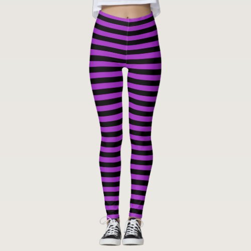 Striped Purple and Black Halloween Wicked Witch Leggings