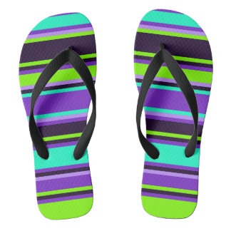 Striped Purple Aqua & Chartreuse Unisex Flip Flops