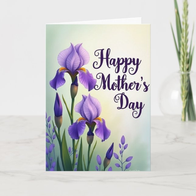 Striped Purple Iris Mothers Day Card (Front)