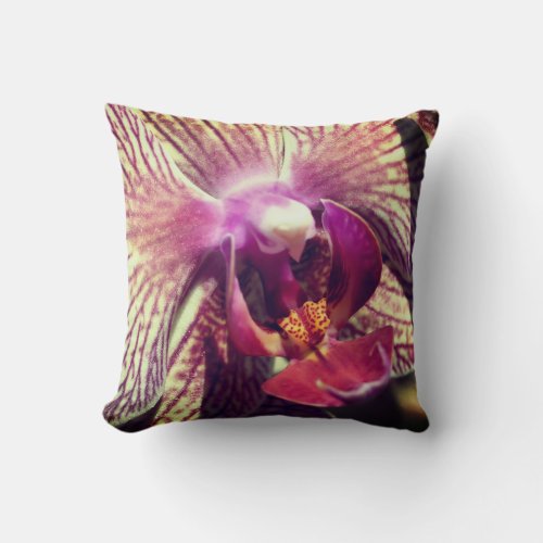 Striped Purple Orchid Flower Close Up  Throw Pillow
