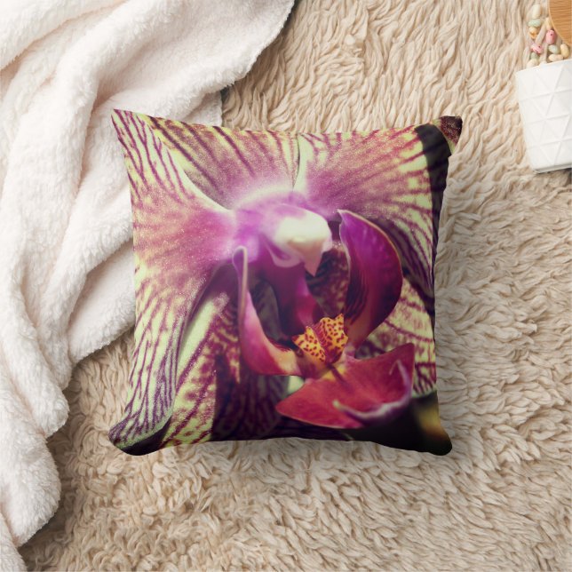 Striped Purple Orchid Flower  Throw Pillow (Blanket)