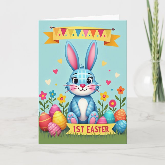 Striped Rabbit Springtime Card (Front)