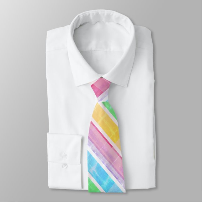 Striped Rainbow Coloured Tie (Tied)