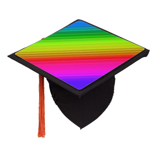 Striped rainbow graduation cap topper (Angled)