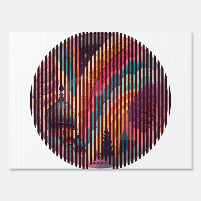 Striped Rainbow Mosque Yard Sign – Customizable (Front)