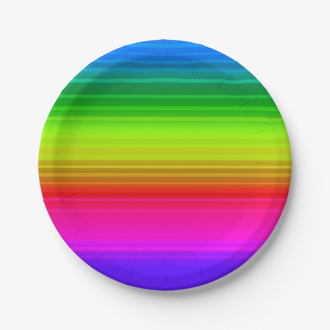 Striped rainbow paper plates (Front)