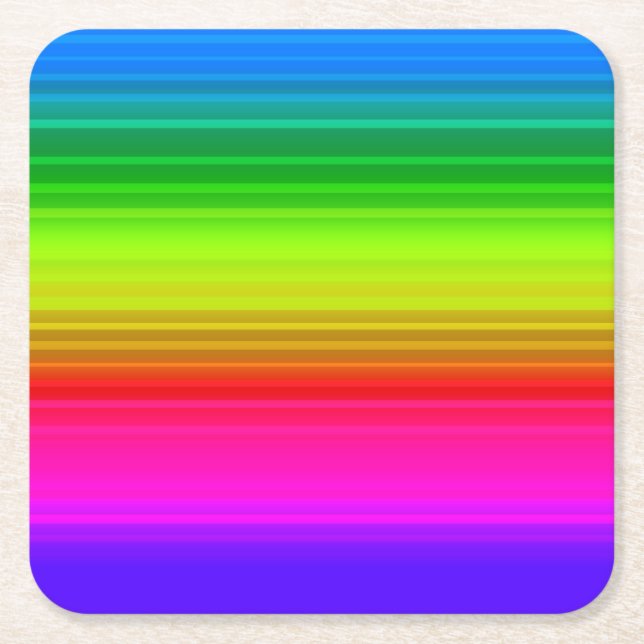 Striped rainbow square paper coaster (Front)
