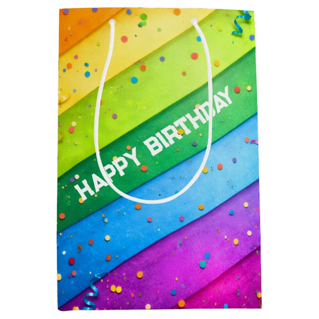 Striped Rainbow with confetti Medium Gift Bag (Front)