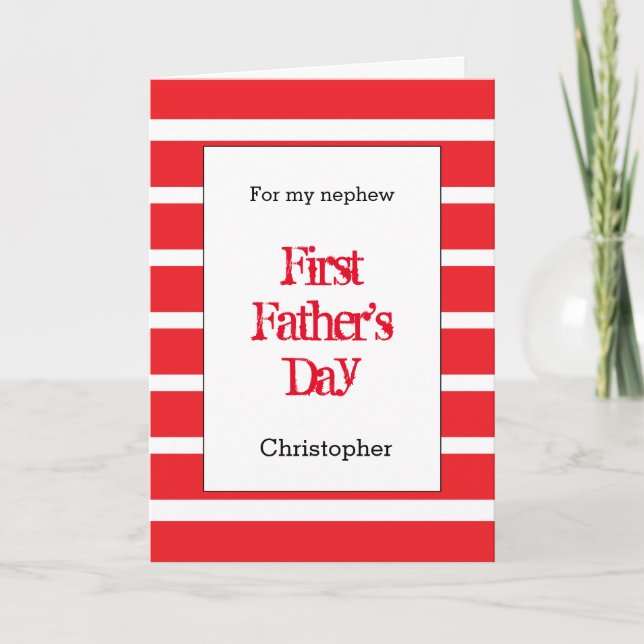 Striped Red 1st Father's Day Nephew Card (Front)