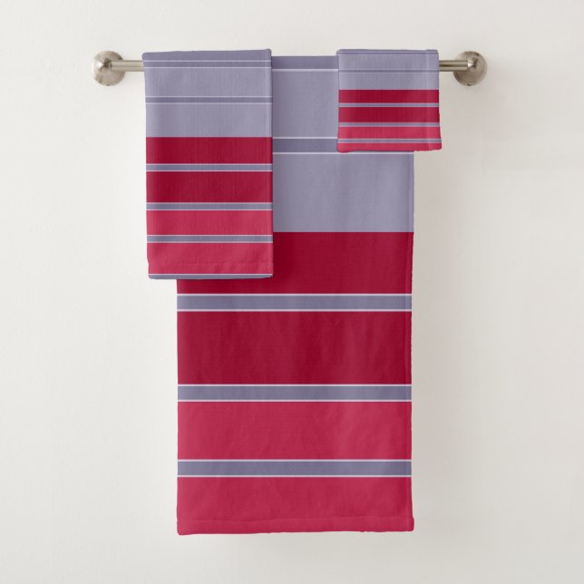 Striped red and gray simple pattern  bath towel set (Insitu)