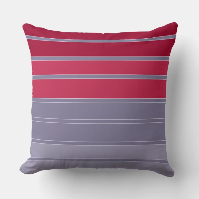 Striped red and gray simple pattern throw pillow (Front)