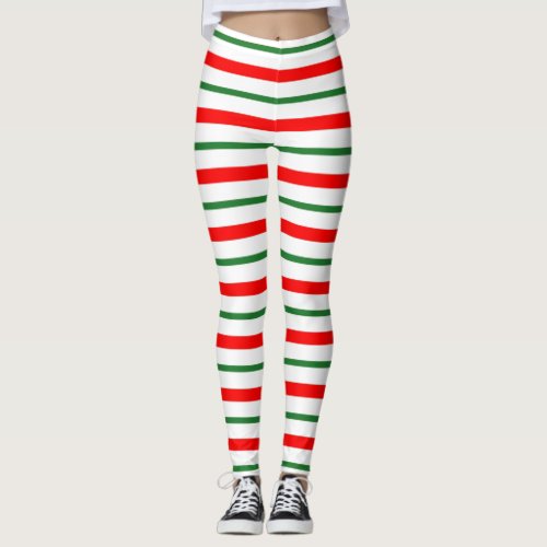 Striped Red and Green Candy Cane  Leggings